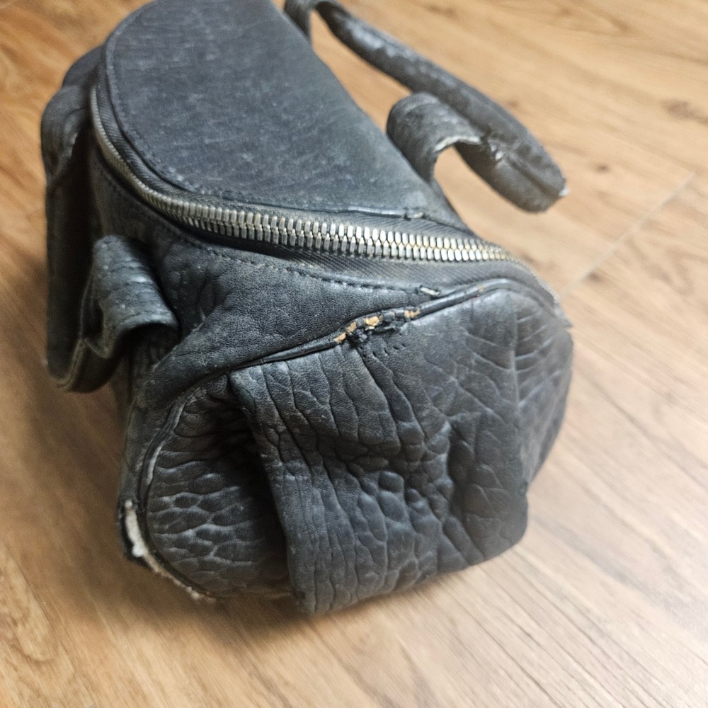 Alexander Wang Rocco Zip Pebbled Leather Mini Duffle Hand Bag Studded Edgy Biker - Picture 7 of 7